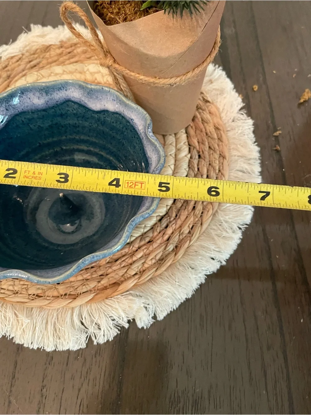 Glazed Ceramic Decorative Bowl in Deep Teal Blue